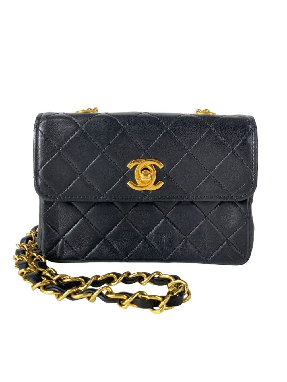 Chanel Shoulder Bag Mini Quilted Black Gold Chain Lambskin